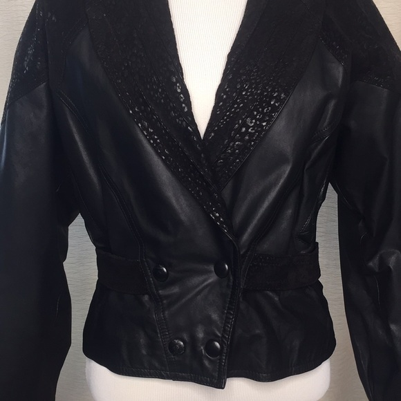 Vintage Black Animal Print Chia Leather Jacket - Picture 3 of 14